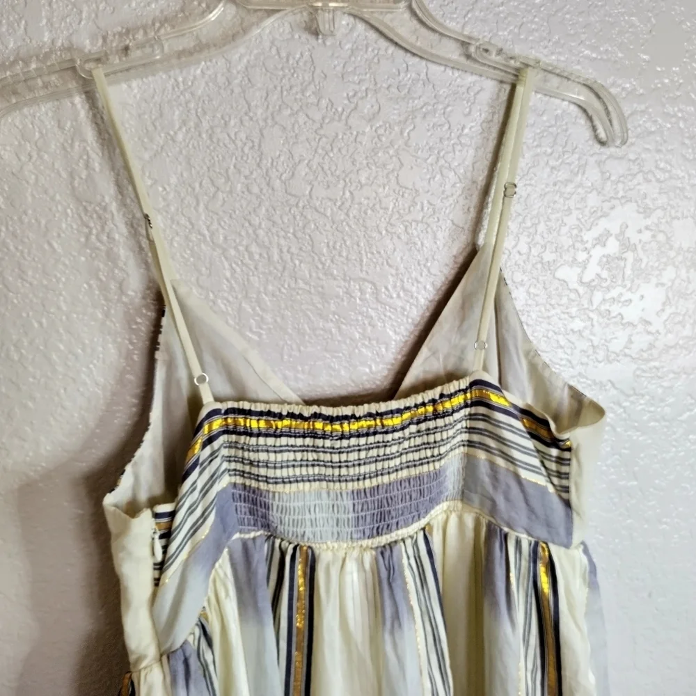 NWT Banana Republic Zephyr Maxi Dress Off White Gold Stripes x HBO Sz M Petite - Picture 7 of 9